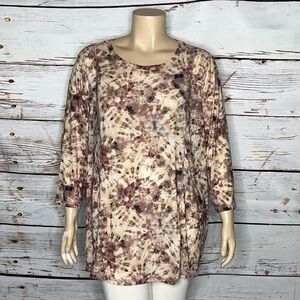LOGO Layers by Lori Goldstein Size 4X Cream & Purple Tie Dye Mesh Blouse Top